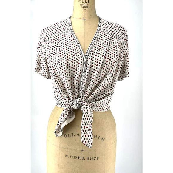 Max Studio White Lip Print Button Front Blouse Top L - Picture 1 of 13